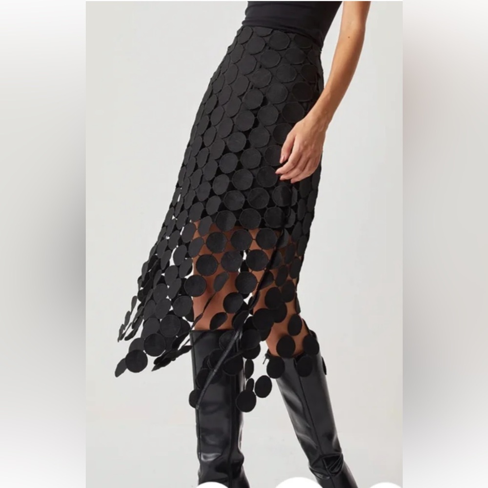 NWT Commense Black Circle Applique Midi Skirt (M)